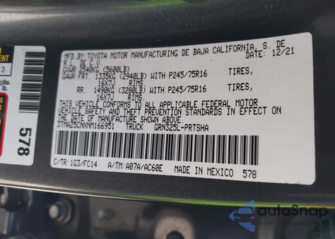 2022 Toyota Tacoma Sr5 V6 из США, поврежденный, VIN 3TMAZ5CNXNM166951